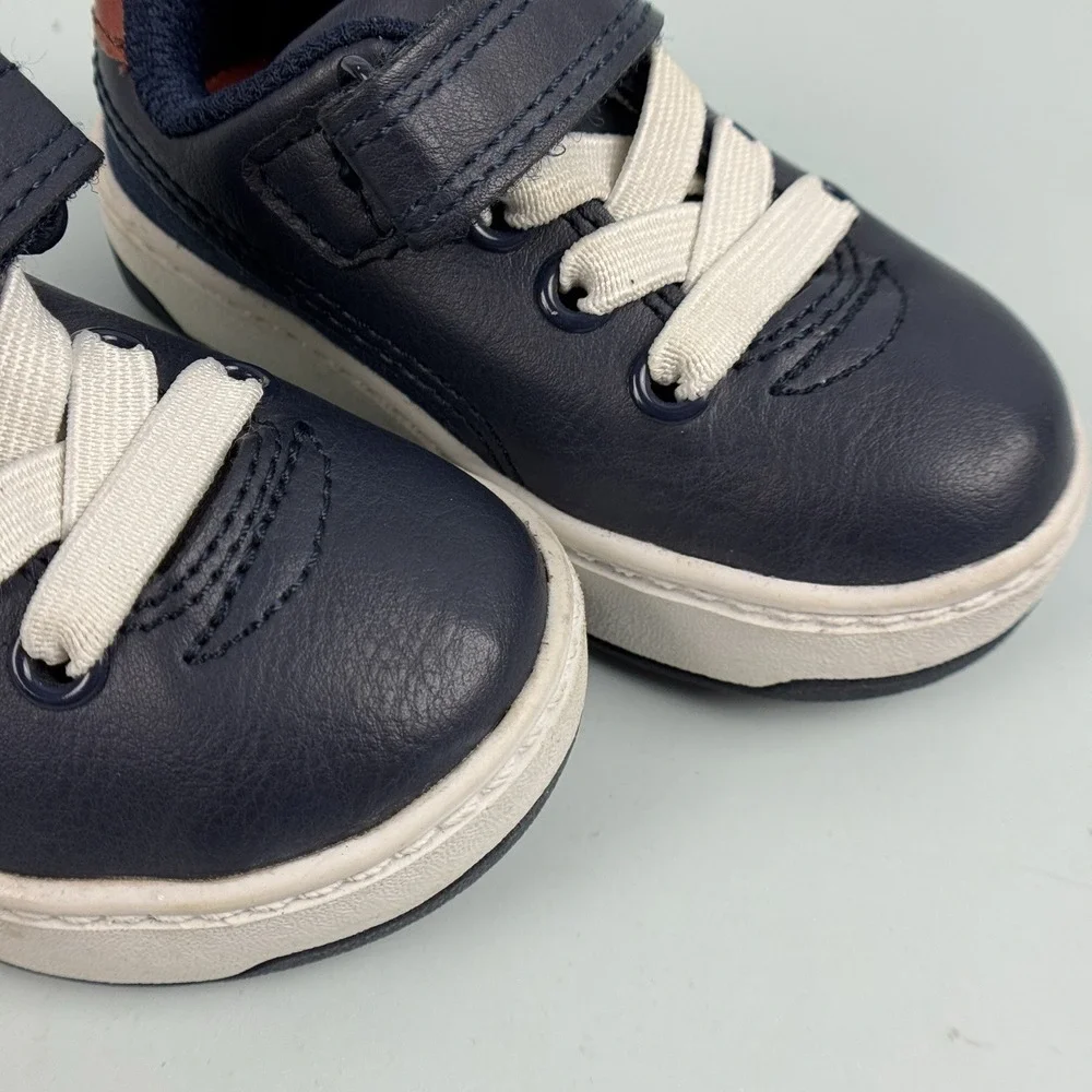 Carters Infant Boy Toddler Shoes Size 4 NWT Navy White Brown Easy On Closure
